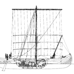 Vrachtschip van Skuldelev, uit het Roskildefjord, Denemarken, 11e eeuw.